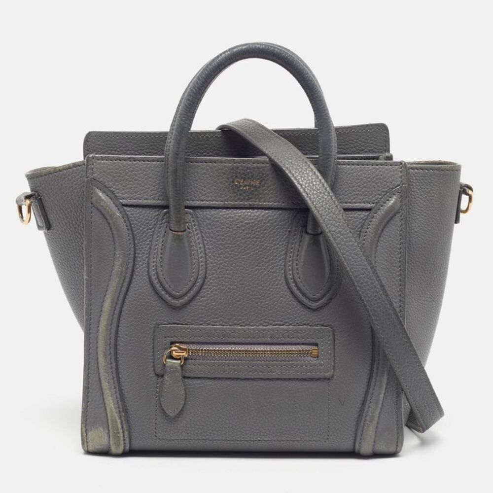Celine Luggage Nano Grey Leather Tote